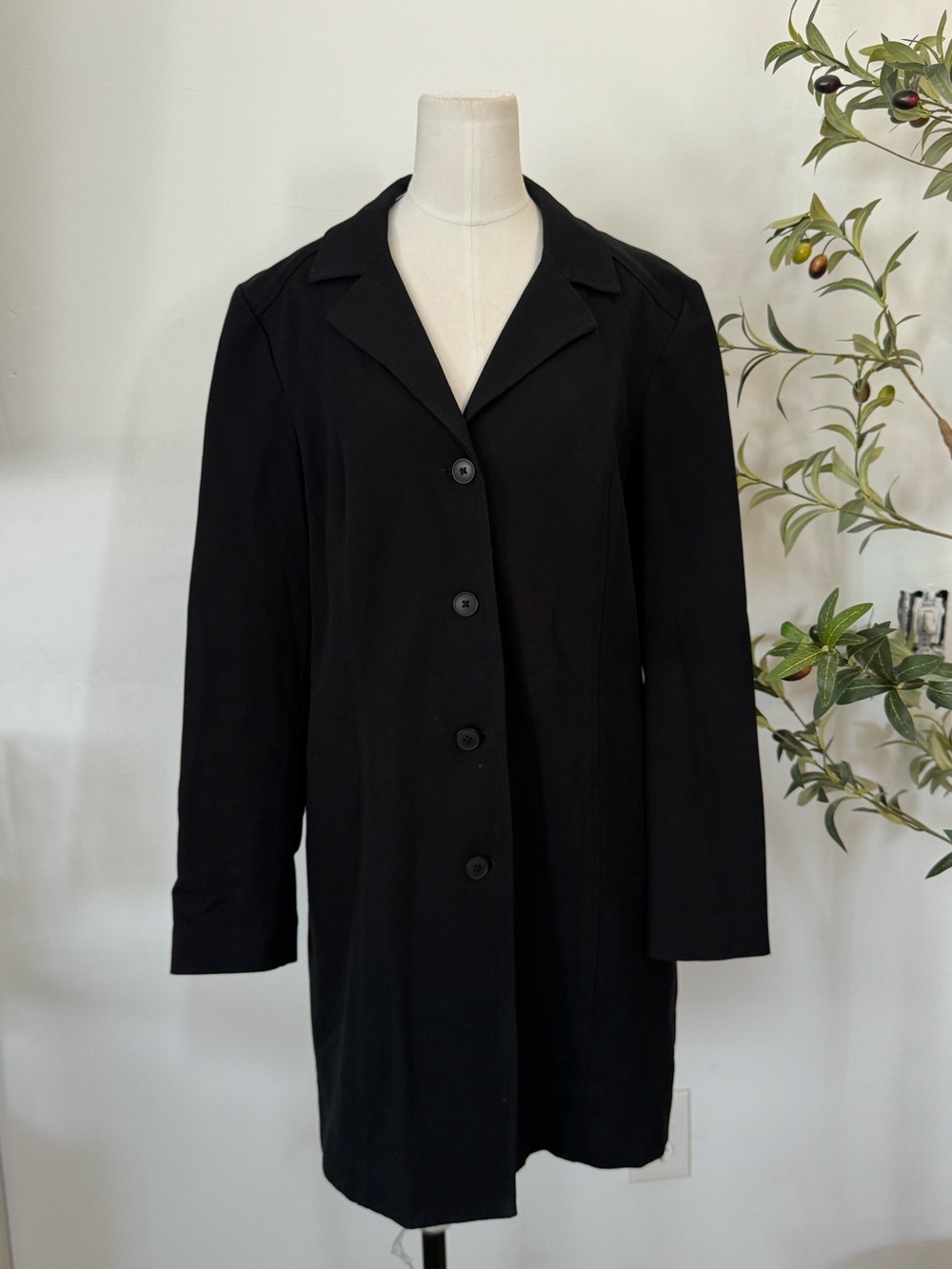 Caslon Black Denim Look Jacket Coat Size L‎ Button Front Career Casual Layer